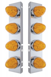 Stainless Steel Peterbilt air Cleaner Kit W/ Eight 19 Amber Led Watermelon Marker Light - Amber Lens