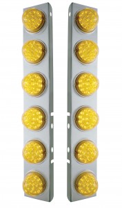 Stainless Steel Peterbilt a/C Lt Bracket W/ Six 17 Amber Led Dual Function Clear Reflector Lt - Amber Lens
