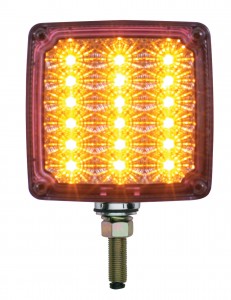18 Amber/Red Led Square Double Face Single Stud Reflector Light - Driver Side, Clear Lens