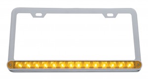 License Frame W/ 14 Amber Led 12" Light Bar - Amber Lens