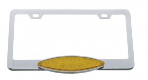 Chrome License Frame W/ 10 Amber Led Cat'S Eye Light - Amber Lens