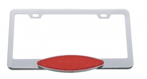 Chrome License Frame W/ 10 Red Led Cat'S Eye Light - Red Lens
