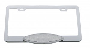 Chrome License Frame W/ 10 Amber Led Cat'S Eye Light - Clear Lens