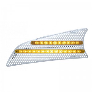 Chrome Pl. 2007+ Kenworth t660 Driver Side Air Intake W/ 10 Amber Led 9" & 14 Amber Led 12" Light Bar - Amber Lens