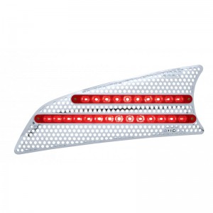 Chrome Pl. 2007+ Kenworth t660 Driver Side Air Intake W/ 10 Red Led 9" & 14 Red Led 12" Light Bar - Red Lens