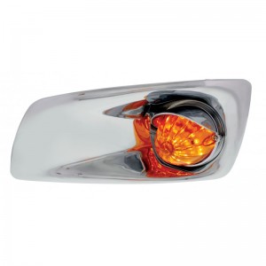 19 Amber Led Kenworth T660 Driver Front Bumper Single Function Watermelon Style Light W/ Visor - Amber Lens