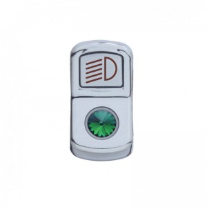 Chrome Plastic "Headlight" Rocker Switch Cover W/ Diamond - Green