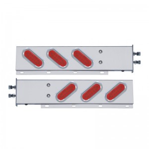 (2/Bulk) Stainless Steel Rear Light Bar With Six 12 Red Led Oval Red Lens Light With Visor - 2 1/2" Bolt Pattern