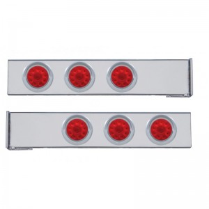 (2/Bulk) Chrome 2 Pcs. Rear Light Bar W/ Six 10 Led 4" Red Lens Light W/ Visor - 4 Hole Flange Mount