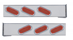 (2/Bulk) Stainless Steel 2 Pcs. Rear Lt Bar W/ 6 Slanted 12 Led Oval Red Lens Reflector Lt W/ Visor - 4 Hole Flange Mount
