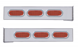(2/Bulk) Stainless Steel 2 Pcs. Rear Lt Bar W/ 6 Straight 12 Led Oval Red Lens Reflector Lt W/ Visor - 4 Hole Flange Mount