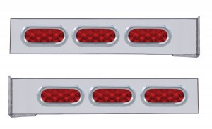 (2/Bulk) Stainless Steel 2 Pcs. Rear Light Bar W/ 6 Straight 10 Led Oval Red Lens Light W/ Visor - 4 Hole Flange Mount