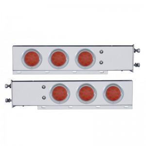 (2/Bulk) Stainless Steel Spring Loaded Rear Lt Bar W/ Six 12 Red Led 4" Red Lens Reflector Lt W/ Visor - 3 3/4" Bolt Pattern