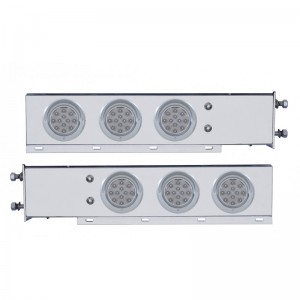(2/Bulk) Stainless Steel Spring Loaded Rear Lt Bar W/ Six 12 Red Led 4" Clear Lens Reflector Lt W/ Visor - 3 3/4" Bolt Pattern