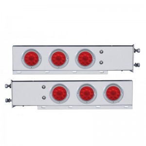 (2/Bulk) Stainless Steel Spring Loaded Rear Light Bar W/ Six 10 Red Led 4" Red Lens Light W/ Visor - 3 3/4" Bolt Pattern