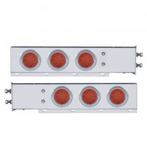 (2/Bulk) Stainless Steel Spring Loaded Rear Lt Bar W/ Six 12 Red Led 4" Red Lens Reflector Lt W/ Visor - 2 1/2" Bolt Pattern