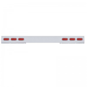 Stainless Steel 1 Piece Rear Light Bar W/ 6 Straight 19 Red Led Oval Reflector Light W/ Visor - Red Lens