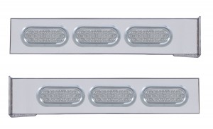 (2/Bulk) Stainless Steel 2 Pcs. Rear Lt Bar W/ 6 Straight 19 Led Oval Clear Lens Lt W/ Visor - 4 Hole Flange Mount