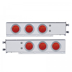 (2/Bulk) Economy 430 Stainless Steel Spring Loaded Rear Light Bar W/ Six 7 Red Led 4" Light W/ Visor - Red Lens (2 1/2" B.P.)