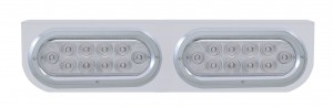 Stainless Steel Light Bracket W/ 10 Red Led Reflector Oval Light W/ Bezel - Clear Lens
