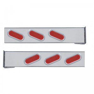 (2/Bulk) Chrome 2 Pcs. Rear Lt Bar W/ 6 Slanted 12 Led Oval Red Lens Reflector Lt W/ Bezel - 4 Hole Flange Mount