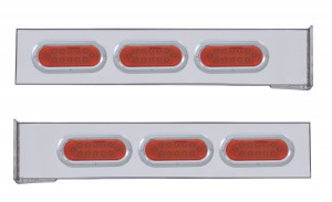 (2/Bulk) Stainless Steel 2 Pcs. Rear Lt Bar W/ 6 Straight 12 Led Oval Red Lens Reflector Lt W/ Bezel - 4 Hole Flange Mount