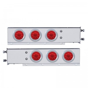 (2/Bulk) Chrome Spring Loaded Rear Light Bar W/ Six 10 Red Led 4" Red Lens Light W/ Bezel - 3 3/4" Bolt Pattern
