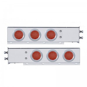 (2/Bulk) Chrome Spring Loaded Rear Lt Bar W/ Six 12 Red Led 4" Red Lens Reflector Lt W/ Bezel - 2 1/2" Bolt Pattern