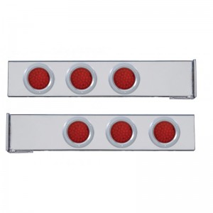 (2/Bulk) Chrome 2 Pcs. Rear Light Bar W/ Six 36 Led 4" Red Lens Economy Light W/ Bezel - 4 Hole Flange Mount