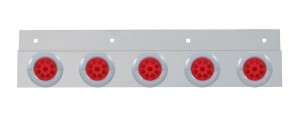Stainless Steel Top Mud Flap Light Bracket W/ Five 9 Led 2" Reflector Light W/ Bezel - Red Lens