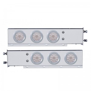 (2/Bulk) Economy 430 Stainless Steel Spring Loaded Rear Light Bar W/ Six 10 Red Led 4" Light W/ Bezel - Clear Lens (3 3/4" B.P.)
