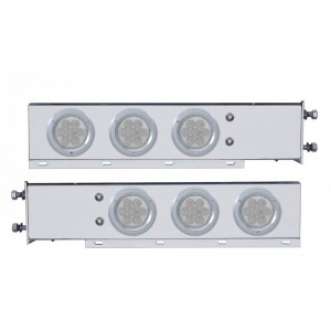 (2/Bulk) Economy 430 Stainless Steel Spring Loaded Rear Light Bar W/ Six 7 Red Led 4" Light W/ Bezel - Clear Lens (3 3/4" B.P.)