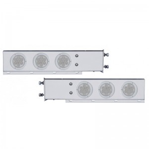 (2/Bulk) Stainless Steel Spring Loaded Rear Light Bar W/ Six 7 Red Led 4" Clear Lens Light W/ Bezel - 3 3/4" Bolt Pattern