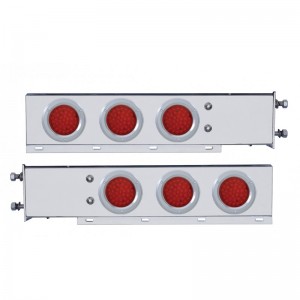 (2/Bulk) Economy 430 Stainless Steel Spring Loaded Rear Light Bar W/ Six 36 Red Led 4" Red Lens Light W/ Bezel - 2 1/2" Bolt Pattern
