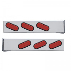 (2/Bulk) Chrome 2 Pcs. Rear Lt Bar W/ 6 Slanted 12 Led Oval Red Lens Reflector Lt W/ Grommet - 4 Hole Flange Mount