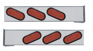 (2/Bulk) Stainless Steel 2 Pcs. Rear Lt Bar W/ 6 Slanted 12 Led Oval Red Lens Reflector Lt W/ Grommet - 4 Hole Flange Mount