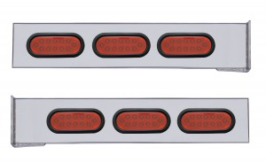 (2/Bulk) Stainless Steel 2 Pcs. Rear Lt Bar W/ 6 Straight 12 Led Oval Red Lens Reflector Lt W/ Grommet - 4 Hole Flange Mount