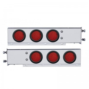 (2/Bulk) Stainless Steel Spring Loaded Rear Light Bar W/ Six 36 Red Led 4" Red Lens Light W/ Grommet - 3 3/4" Bolt Pattern