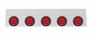 Stainless Steel Top Mud Flap Light Bracket W/ Five 9 Led 2" Reflector Light W/ Grommet - Red Lens