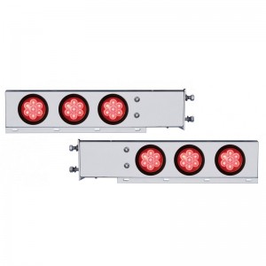 (2/Bulk) Stainless Steel Spring Loaded Rear Light Bar W/ Six 7 Red Led 4" Red Lens Light W/ Grommet - 3 3/4" Bolt Pattern