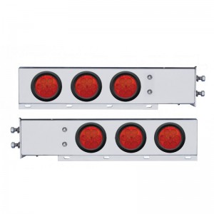 (2/Bulk) Chrome Spring Loaded Rear Light Bar W/ Six 7 Red Led 4" Red Lens Light W/ Grommet - 2 1/2" Bolt Pattern