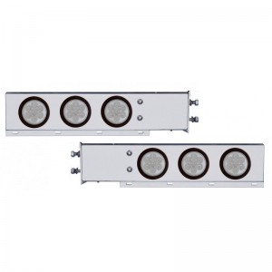 (2/Bulk) Chrome Spring Loaded Rear Light Bar W/ Six 7 Red Led 4" Clear Lens Light W/ Grommet - 2 1/2" Bolt Pattern