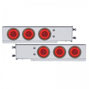 (2/Bulk) Economy 430 Stainless Steel Spring Loaded Rear Light Bar W/ Six 21 Red Led 4" Glo Light W/ Grommet - Red Lens (3 3/4" B.P.)