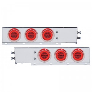 (2/Bulk) Economy 430 Stainless Steel Spring Loaded Rear Light Bar W/ Six 21 Red Led 4" Glo Light W/ Visor - Red Lens (2" B.P.)