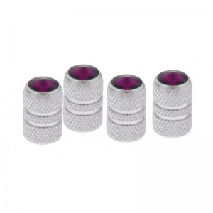 (4/Card) Chrome Tubular Valve Caps W/ Diamond - Purple