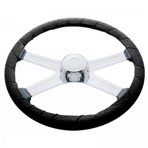 20" Black Leather Steering Wheel Cover
