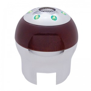 *Closeout* Chrome Aluminum 9/10 Speed "D" Shape 6 Led Gearshift Knob W/ Wood Accent - Green