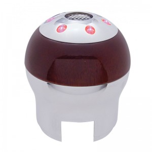 *Closeout* Chrome Aluminum 9/10 Speed "D" Shape 6 Led Gearshift Knob W/ Wood Accent - Red