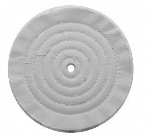8" White Spiral & Concentric Sewed Muslin Wheel - 72 Ply. & 1/8" Arbor