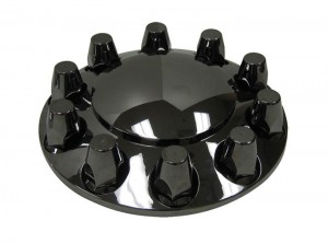 Black Chrome Plastic ABS Front Hub Cover with Removeable Hubcap & 10 x 33mm Threaded Nut Covers